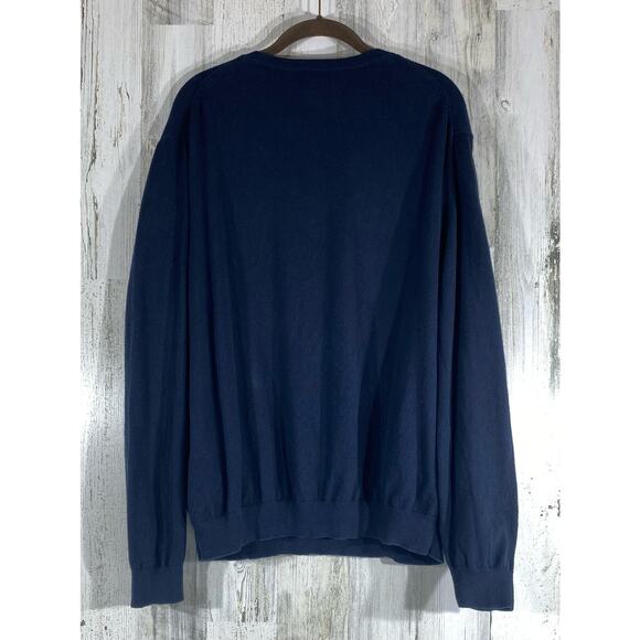 Eddie Bauer Mens Sweater Size Large Navy Blue Cotton Cashmere Blend V Neck - Picture 2 of 7